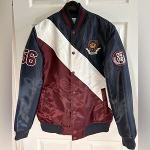 Parish Nation Varsity Quilted Jacket Aviator Navy Blue Burgundy White Men Large